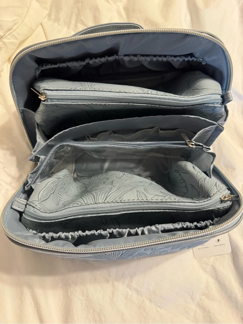 Light Blue Embossed Floral Cosmetic Bag